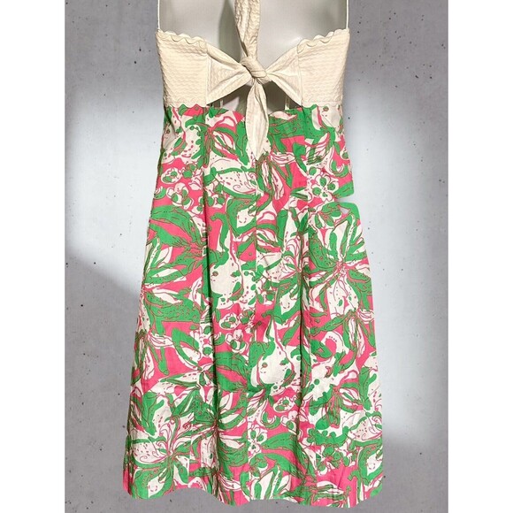Lilly Pulitzer Strapless Dress Size 4 Tie Back Floral White Green Pink EUC!!! - Picture 2 of 4